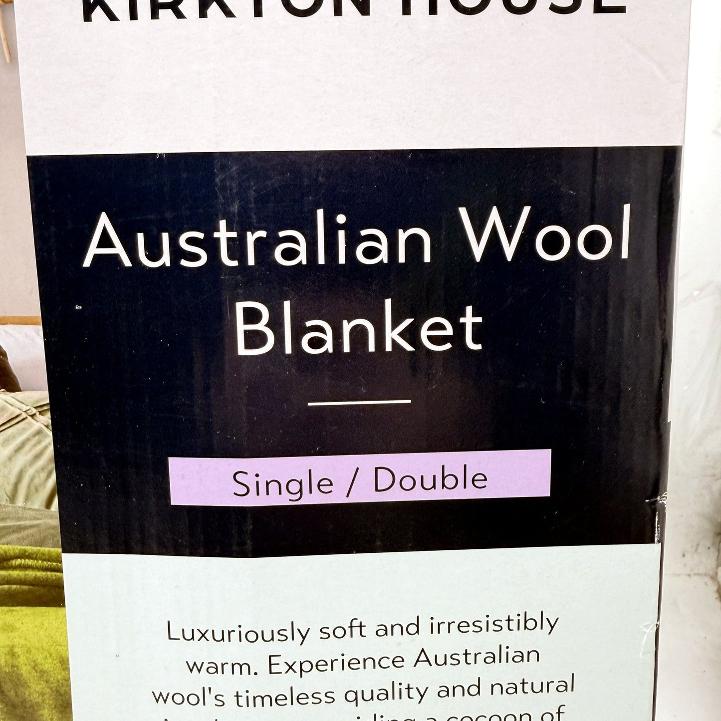 Australian Wool Blanket in Olive Green, Cozy To Fit Single/Double Bed NEW