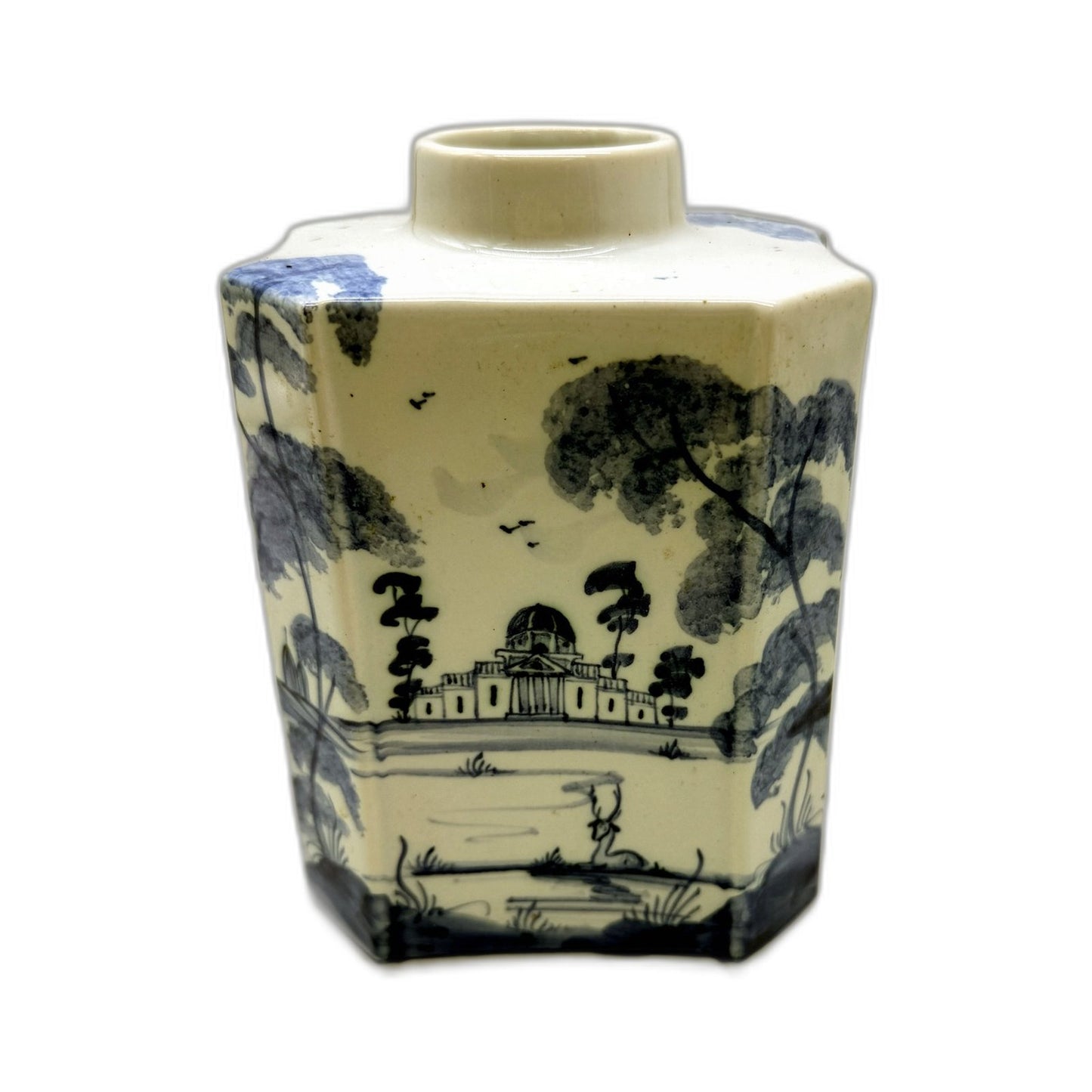 2001 Debra Sears ISIS Ceramic Vase Blue Decorative Hand Painted Landscape