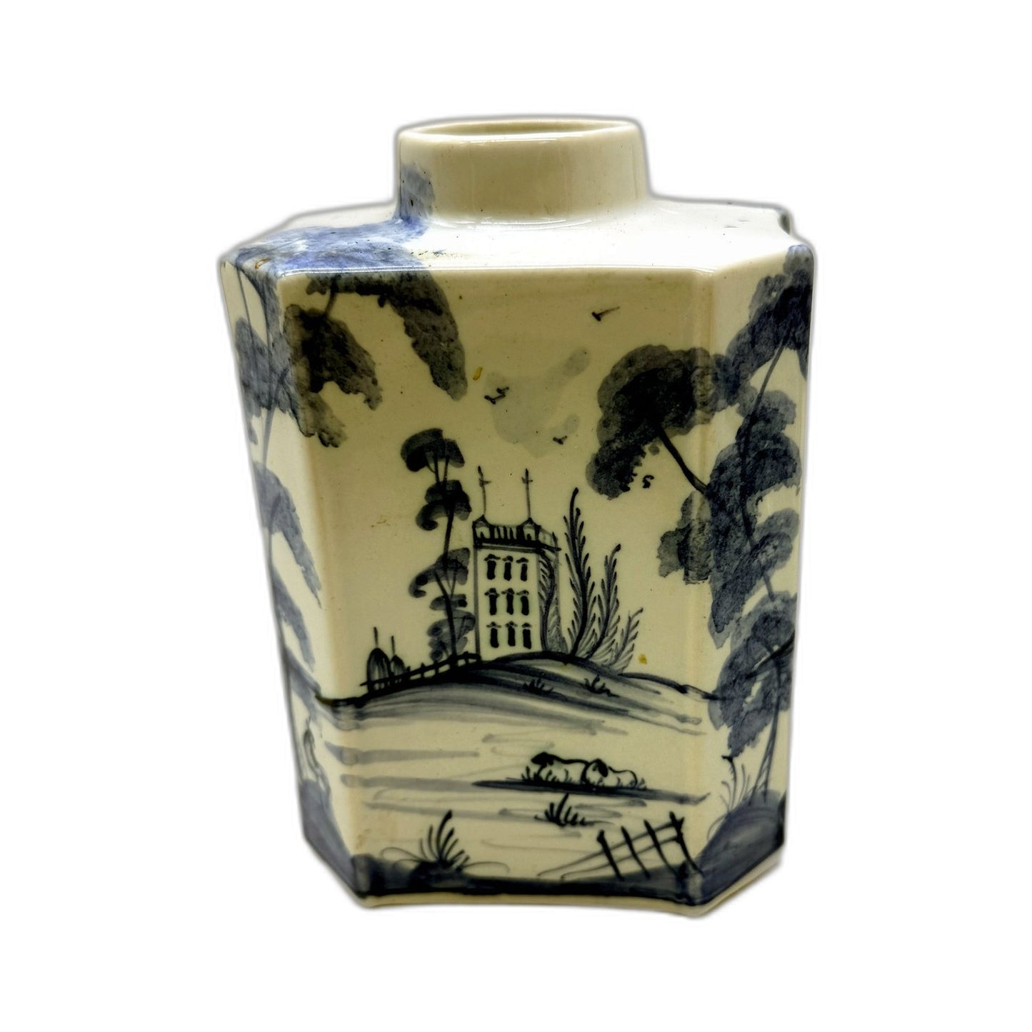2001 Debra Sears ISIS Ceramic Vase Blue Decorative Hand Painted Landscape