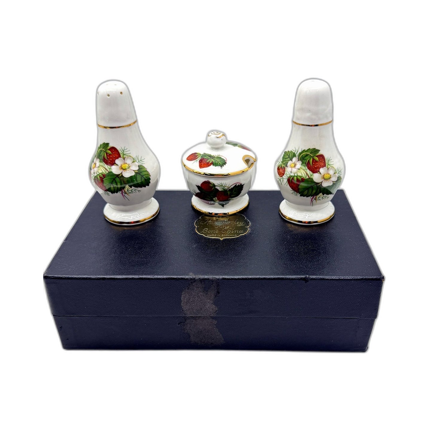 Hammersley Bone China Salt and Pepper Shaker Set Vintage Floral Strawberry