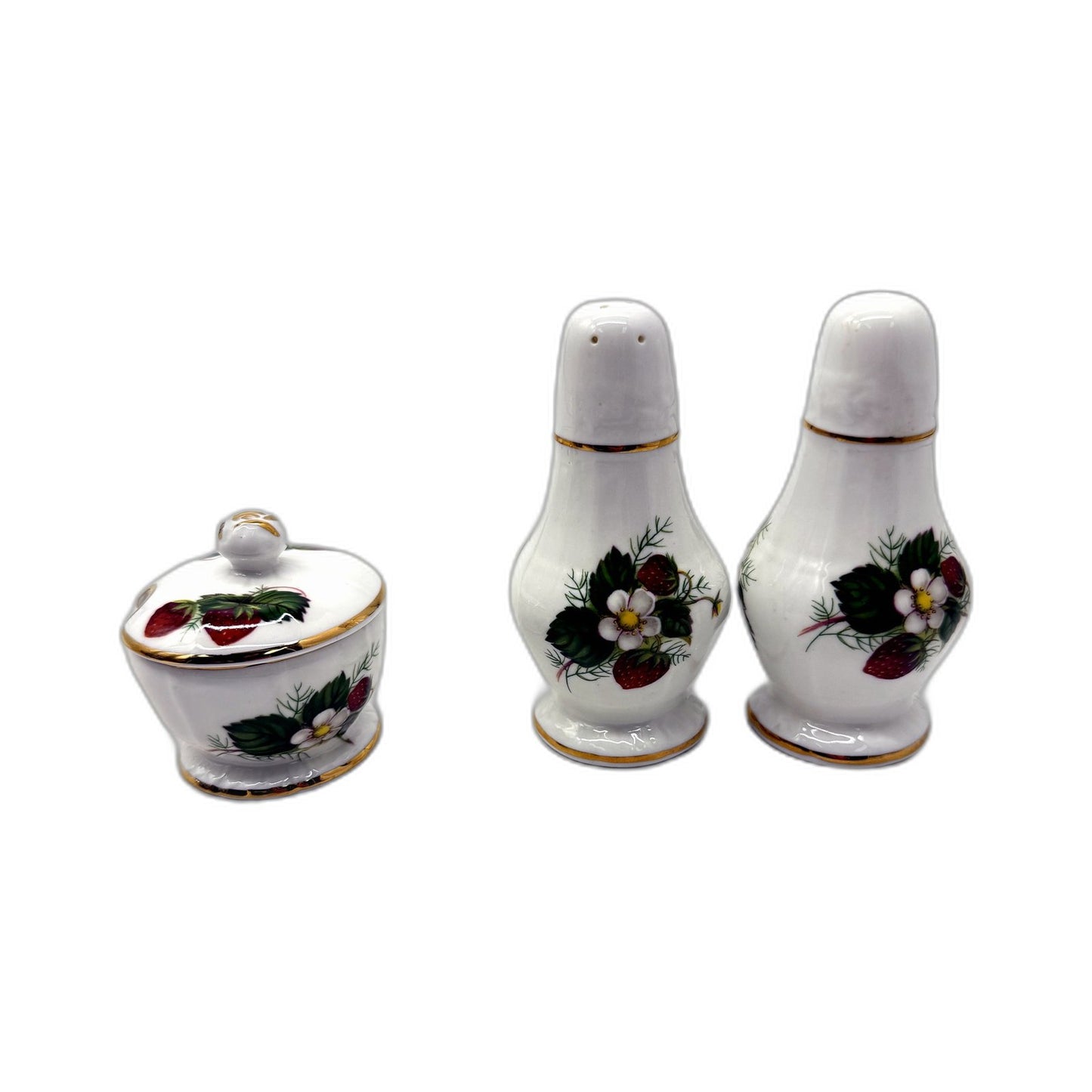 Hammersley Bone China Salt and Pepper Shaker Set Vintage Floral Strawberry