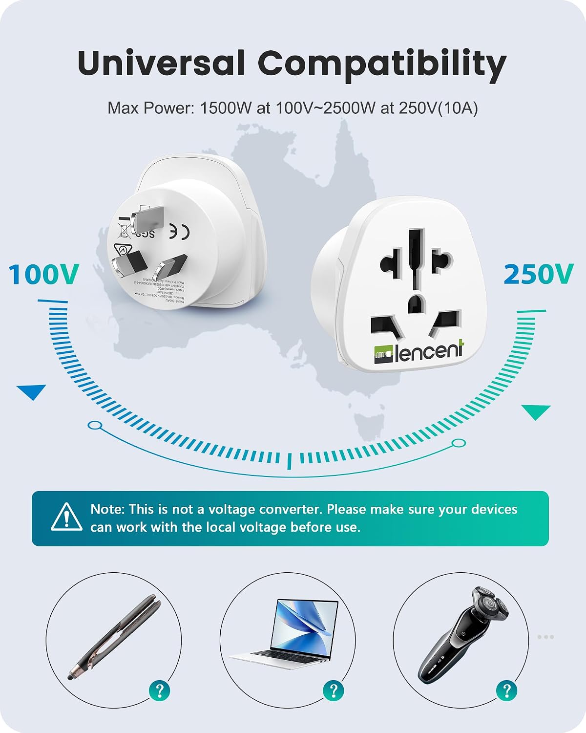 LENCENT World to Australia Plug Adapter EU/UK/USA/JP AU International Power NEW