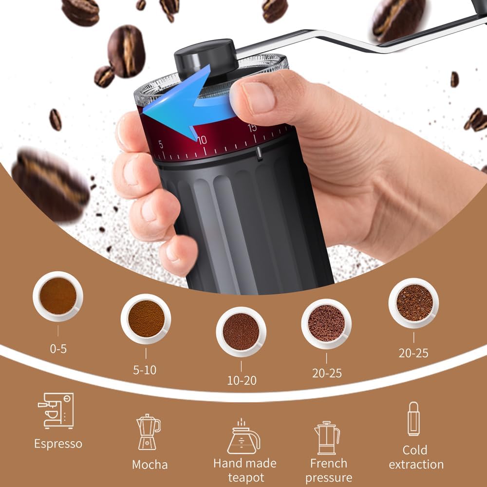 KharWette Portable Coffee Grinder Conical Burr for Espresso French Press NEW