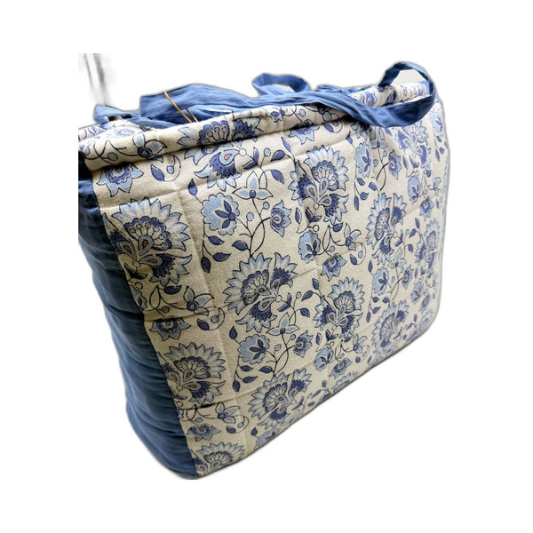 Quilted Coverlet Set Blue and White Paisley Print Cotton Fits Queen/King Bed NEW