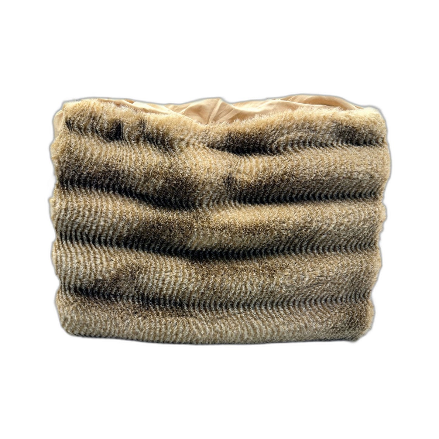 Soft & Luxurious Faux Fur Quilt Cover Set Textured Bedding Tan Stripe QUEEN NEW
