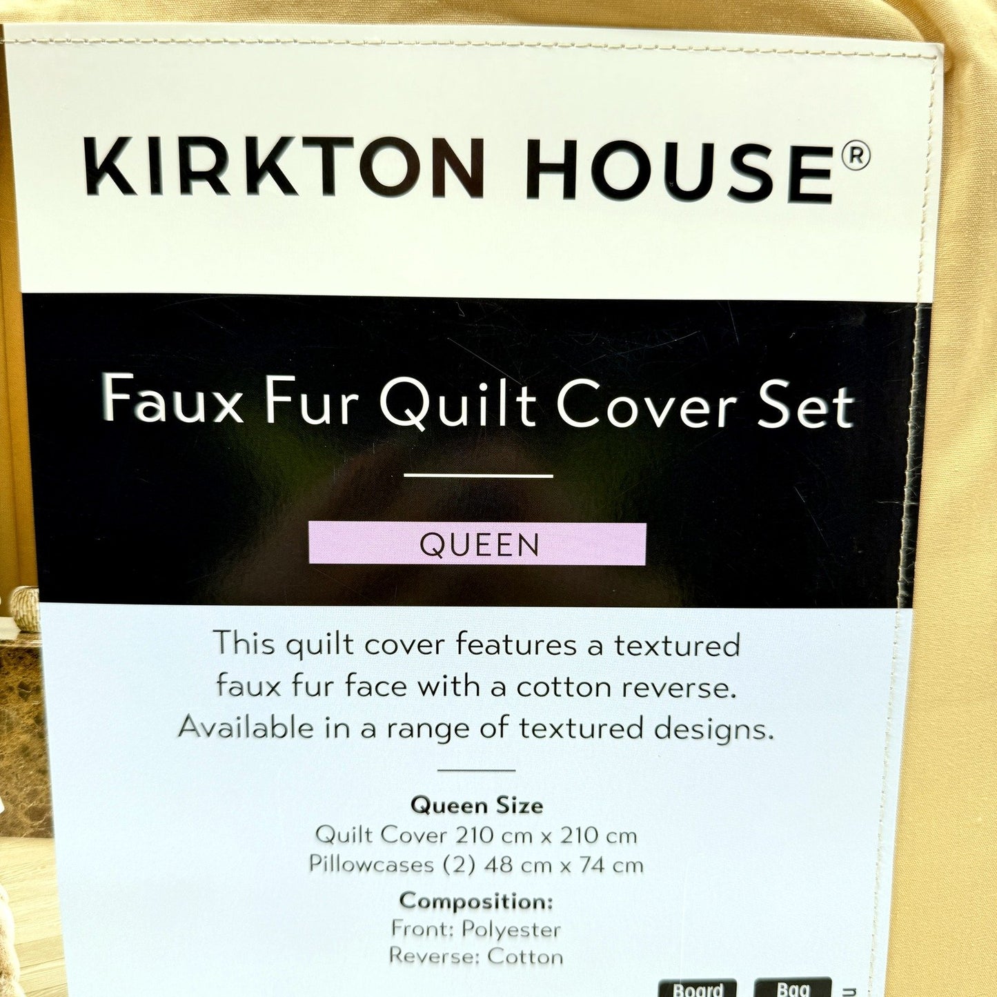 Soft & Luxurious Faux Fur Quilt Cover Set Textured Bedding Tan Stripe QUEEN NEW