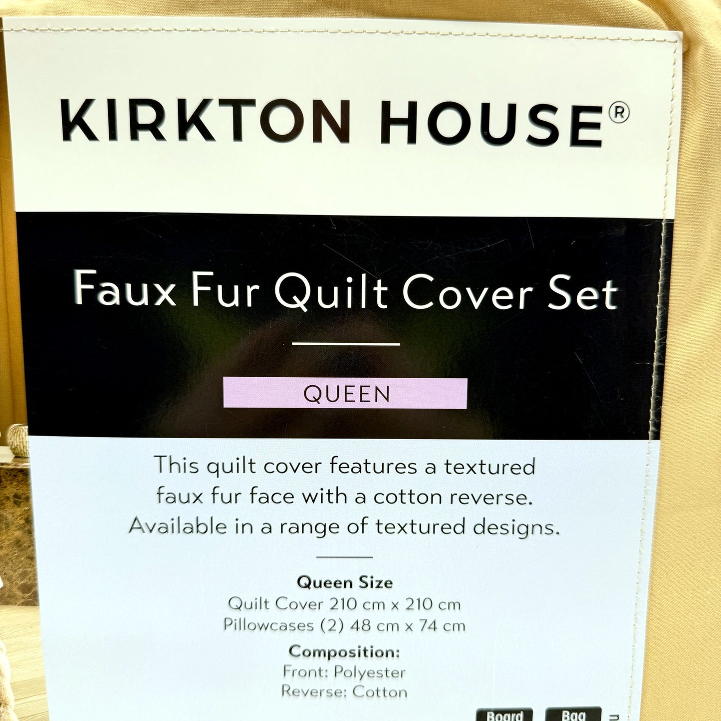 Soft & Luxurious Faux Fur Quilt Cover Set Textured Bedding Tan Stripe QUEEN NEW