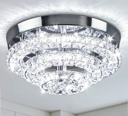 Cainjiazh 11.8 Chandeliers Inch Round Crystal Ceiling Light LED Cool White NEW