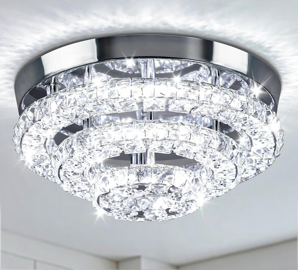 Cainjiazh 11.8 Chandeliers Inch Round Crystal Ceiling Light LED Cool White NEW