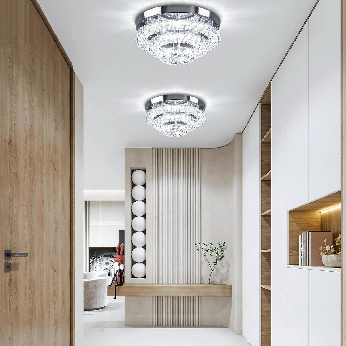 Cainjiazh 11.8 Chandeliers Inch Round Crystal Ceiling Light LED Cool White NEW