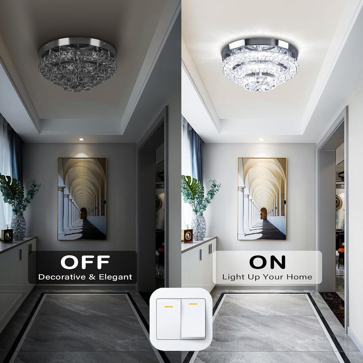 Cainjiazh 11.8 Chandeliers Inch Round Crystal Ceiling Light LED Cool White NEW