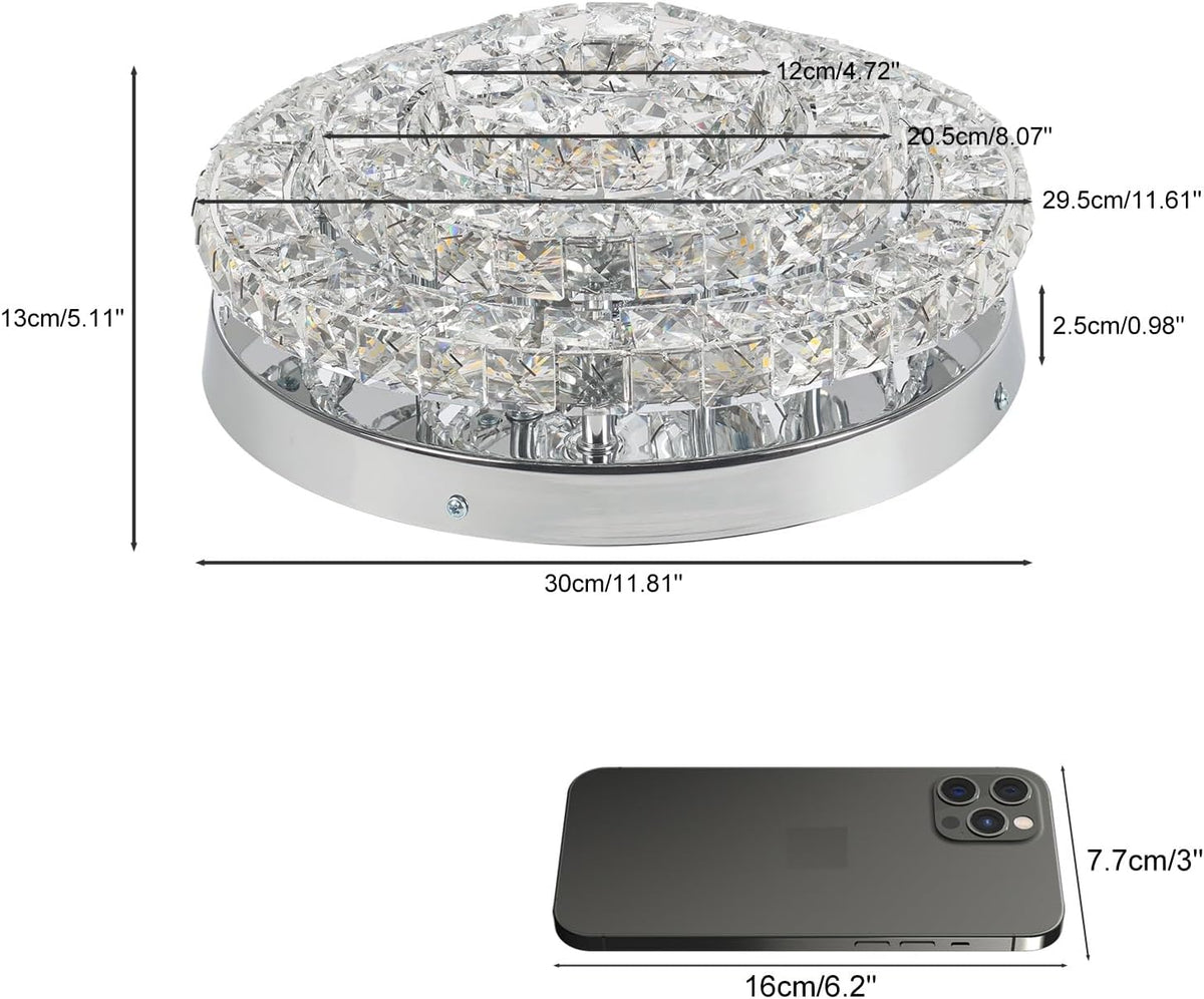 Cainjiazh 11.8 Chandeliers Inch Round Crystal Ceiling Light LED Cool White NEW