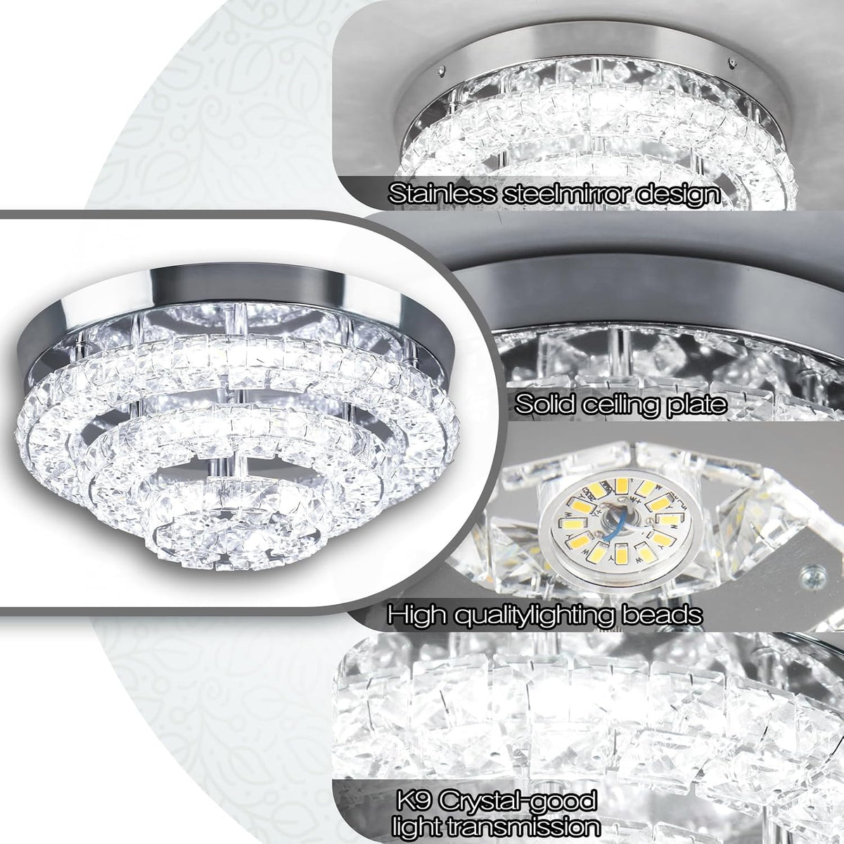 Cainjiazh 11.8 Chandeliers Inch Round Crystal Ceiling Light LED Cool White NEW