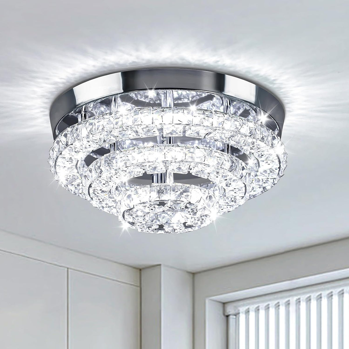 Cainjiazh 11.8 Chandeliers Inch Round Crystal Ceiling Light LED Cool White NEW