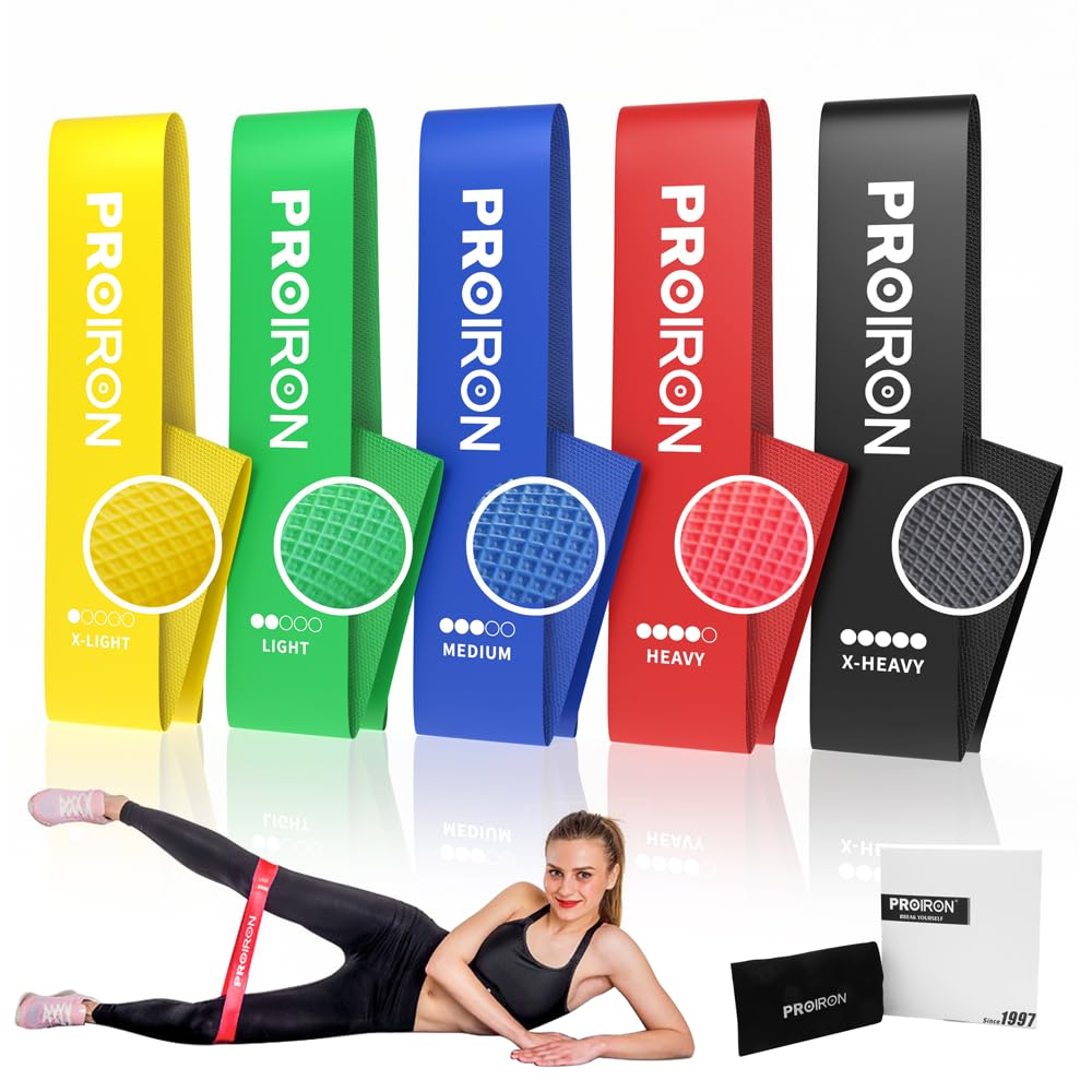 PROIRON Resistance Loop Bands Set of 5 Anti-Slip Rubber Latex Exercise NEW