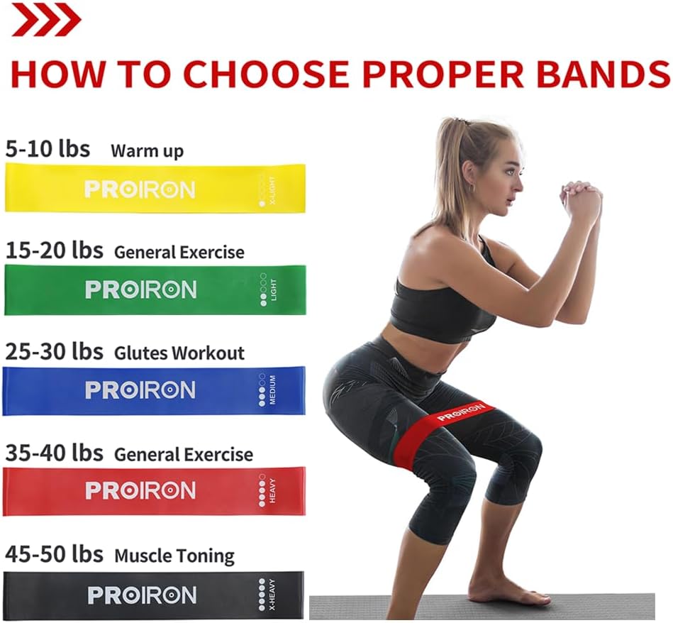 PROIRON Resistance Loop Bands Set of 5 Anti-Slip Rubber Latex Exercise NEW