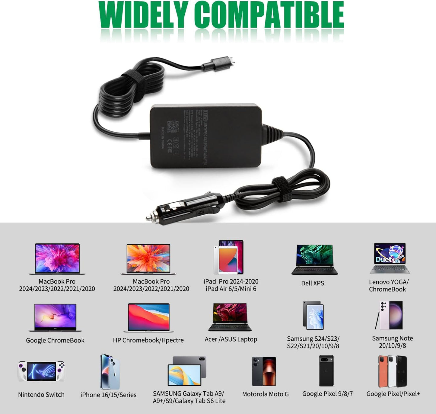 HSXIRQA 100W Car Laptop Charger USB-C for MacBook HP Dell Asus Thinkpad NEW