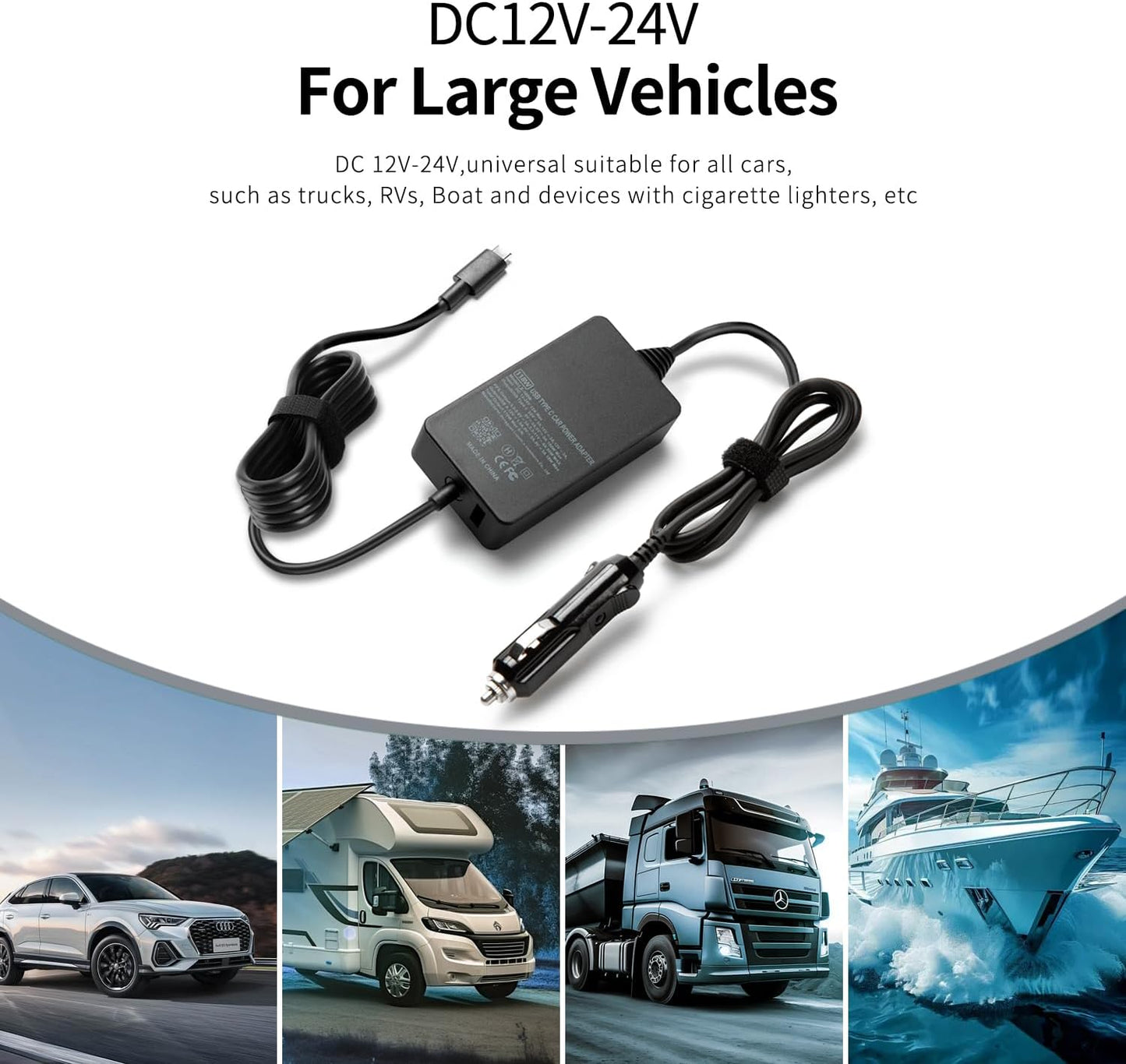 HSXIRQA 100W Car Laptop Charger USB-C for MacBook HP Dell Asus Thinkpad NEW