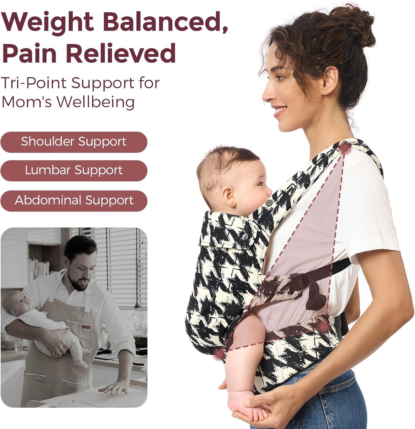 Momcozy Ergonomic Baby Carrier Houndstooth Lightweight Cozy Breathable NEW