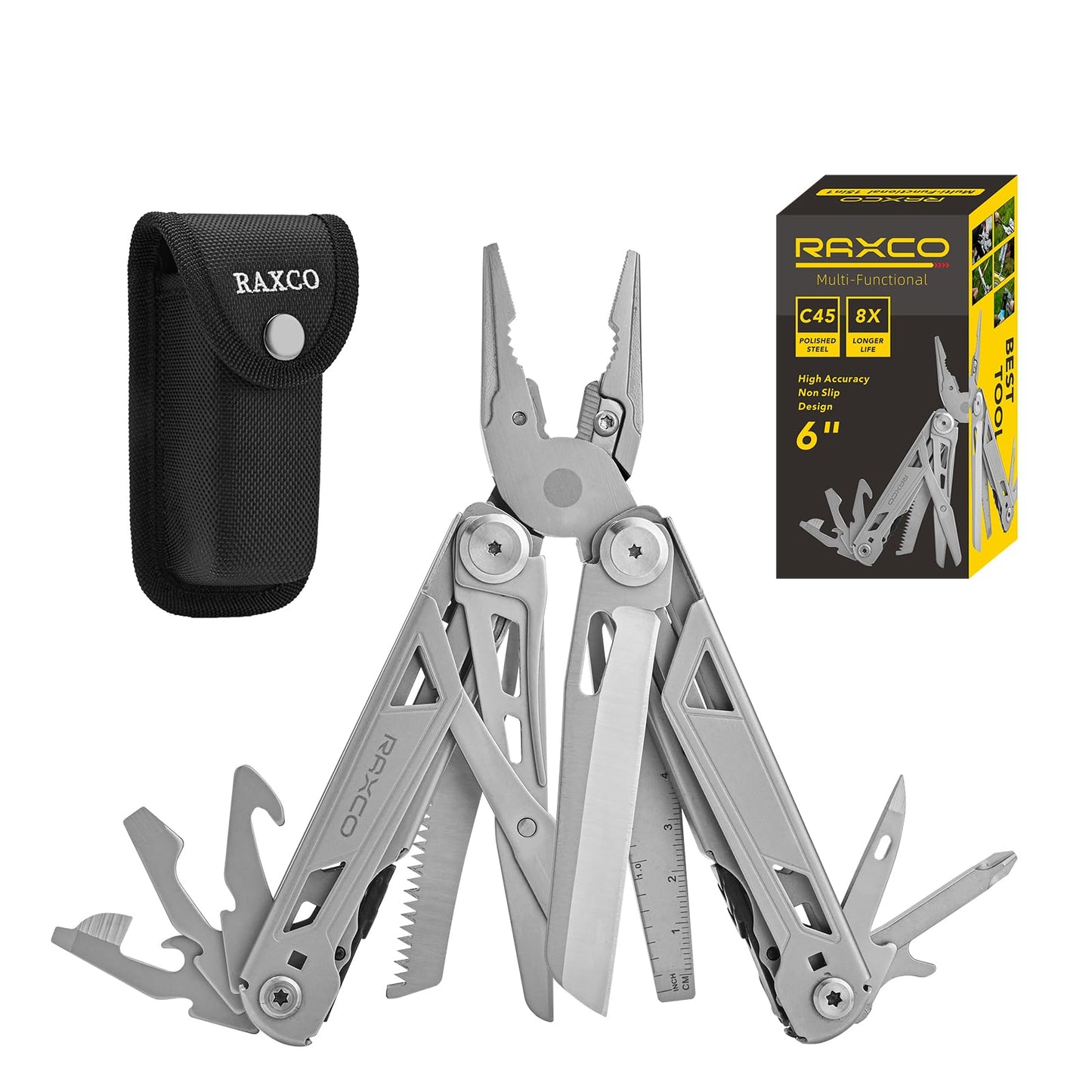 RAXCO 15-in-1 Stainless Steel Foldable Multitool Pliers In Pouch NEW