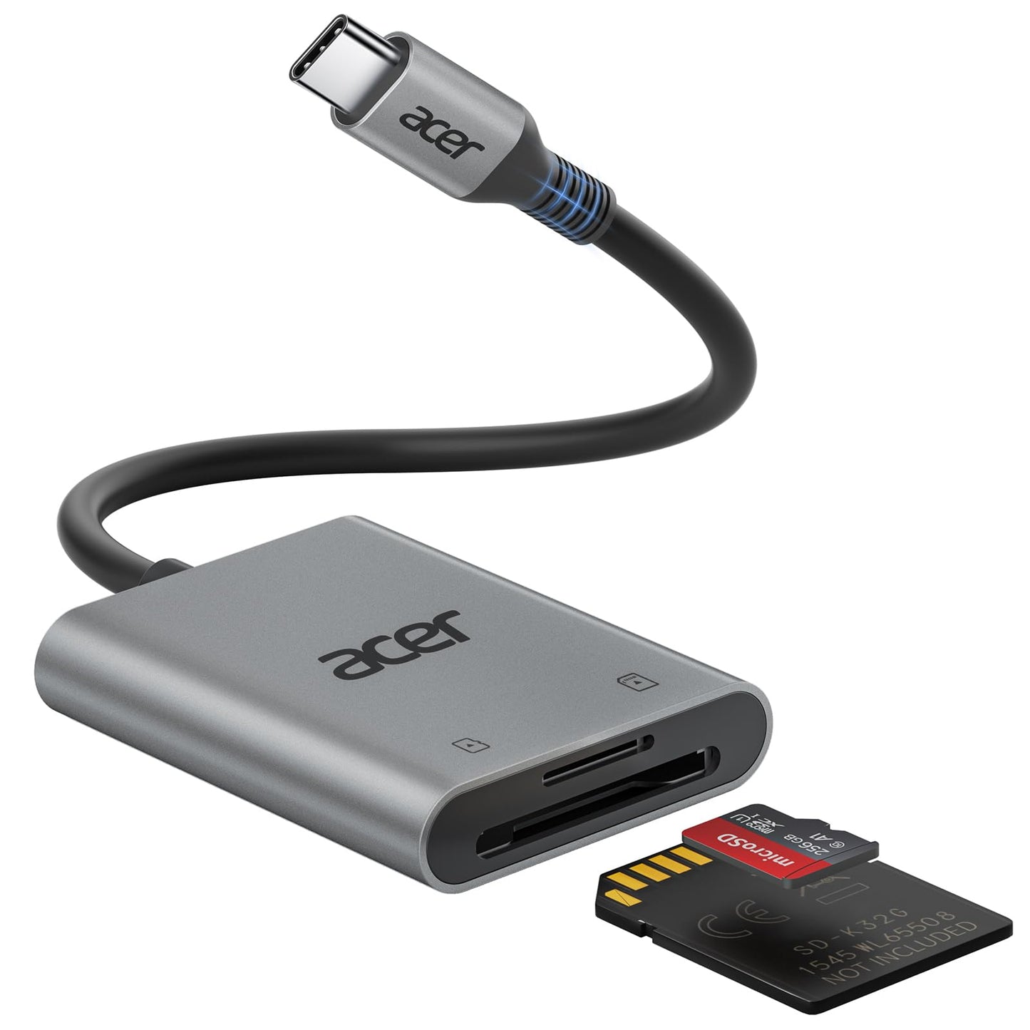 Acer Aluminum USB-C SD Card Reader Micro Adapter with Cord External Memory NEW