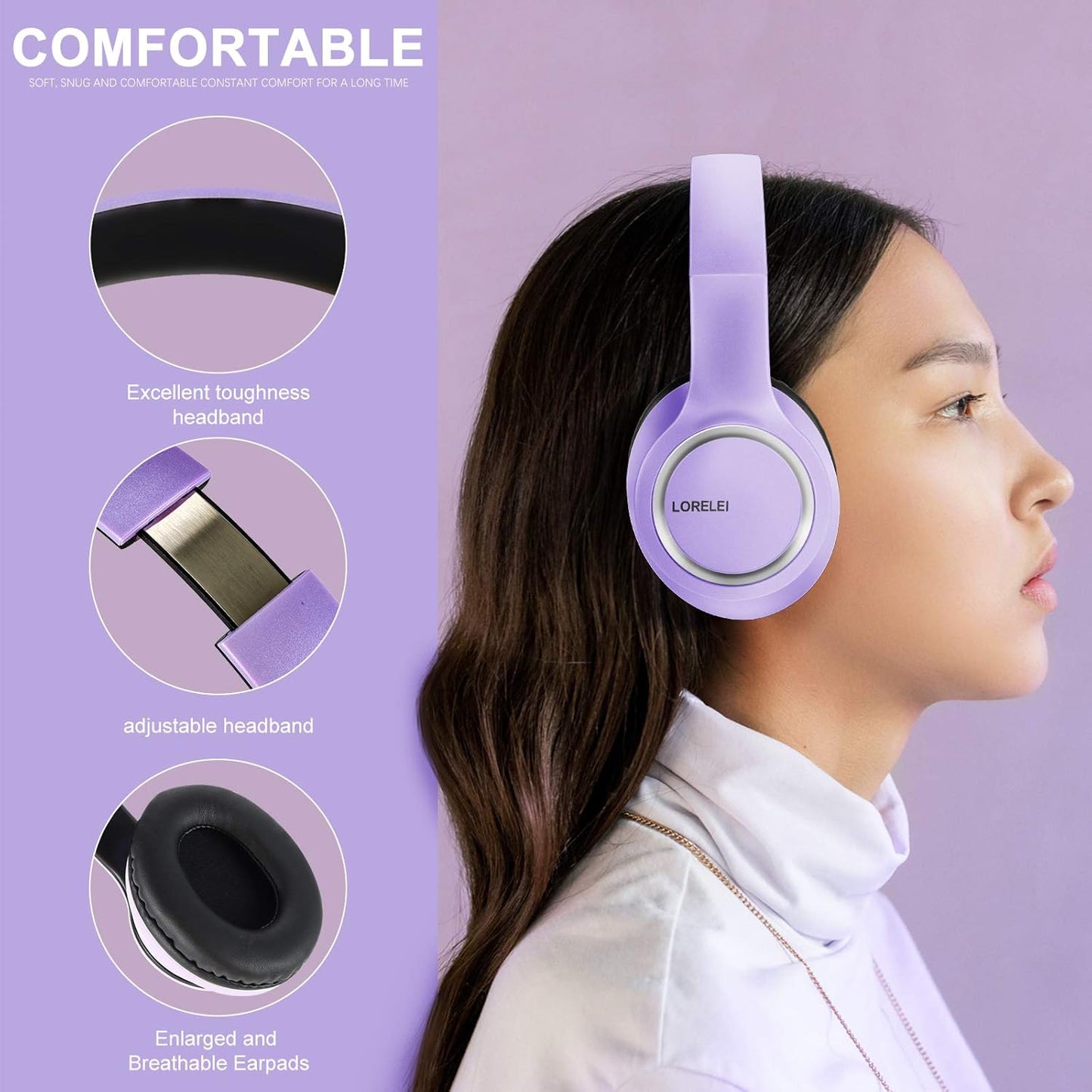 LORELEI Over-Ear Wired Headphones with Microphone in Dark Purple - NEW