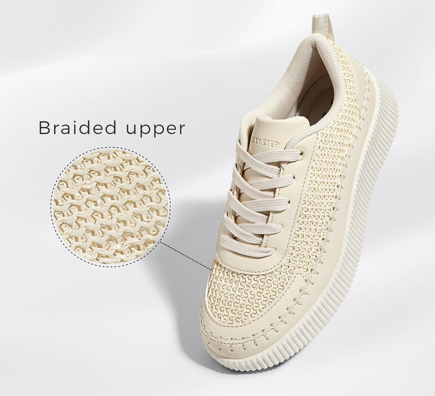 LUCKY STEP Chunky Casual Beige Braided Knit Trainers Sneakers US 8.5 NEW