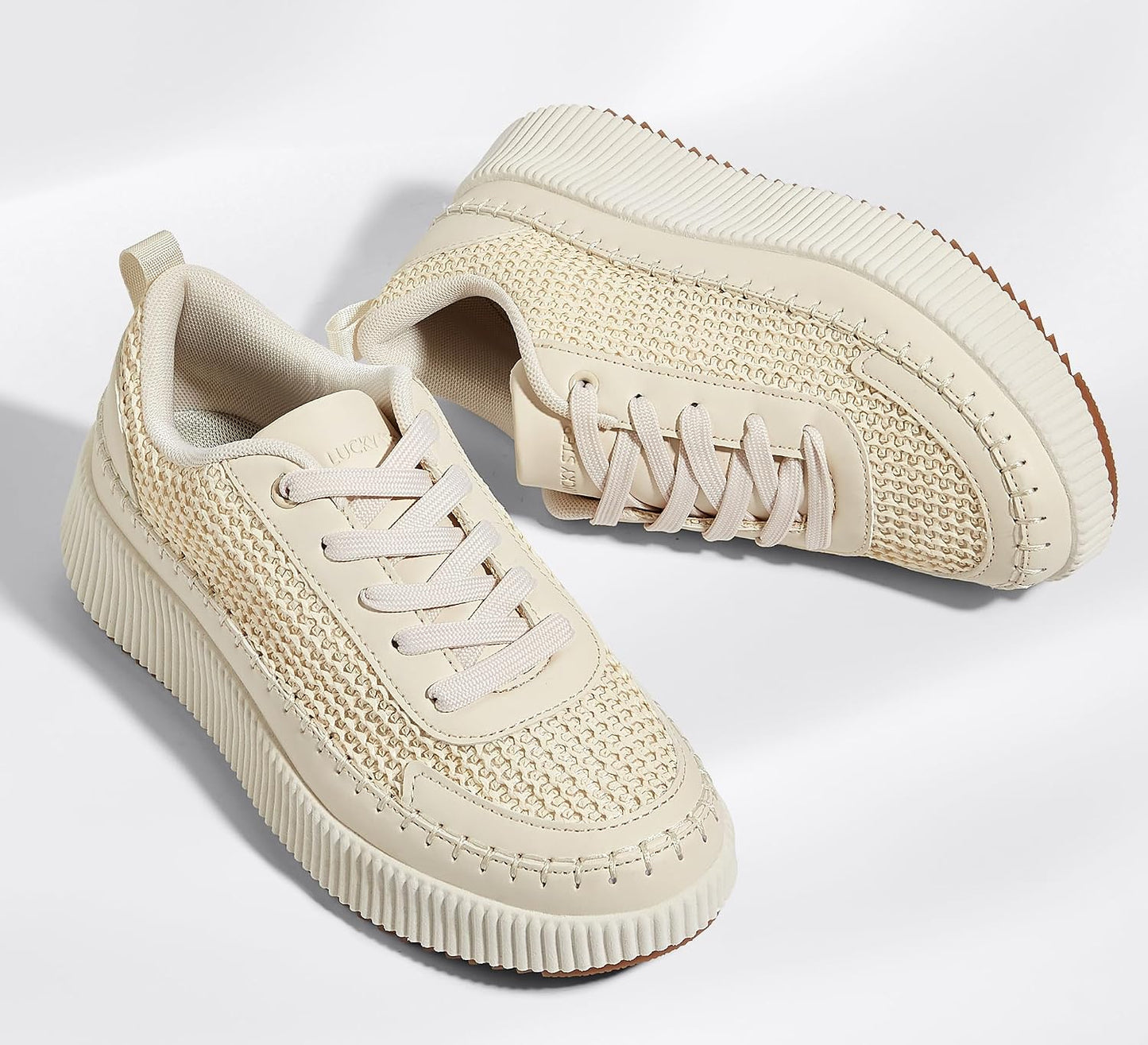 LUCKY STEP Chunky Casual Beige Braided Knit Trainers Sneakers US 8.5 NEW