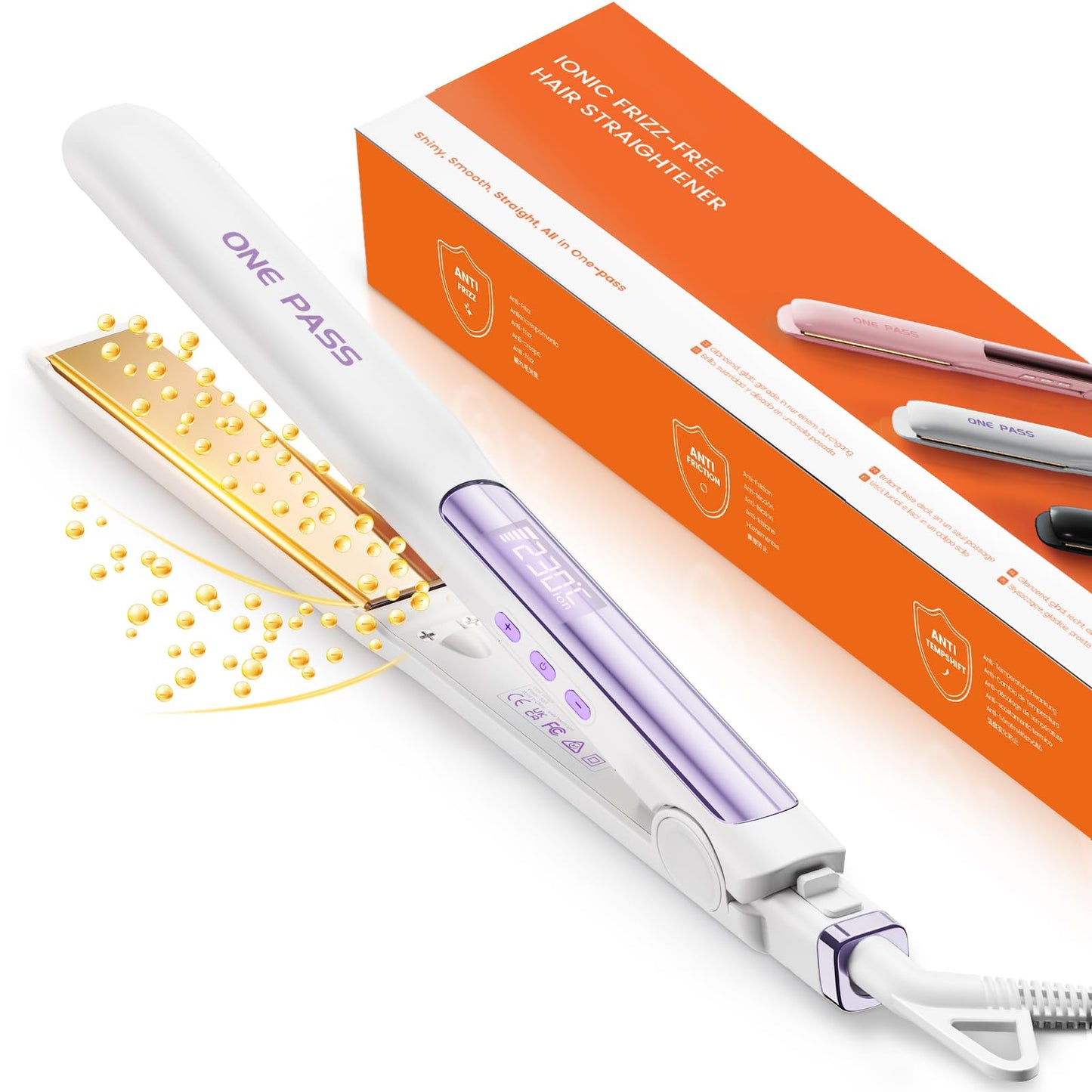 Faszin Hair Straightener Titanium Flat Iron with Negative Ions White 1.18 NEW