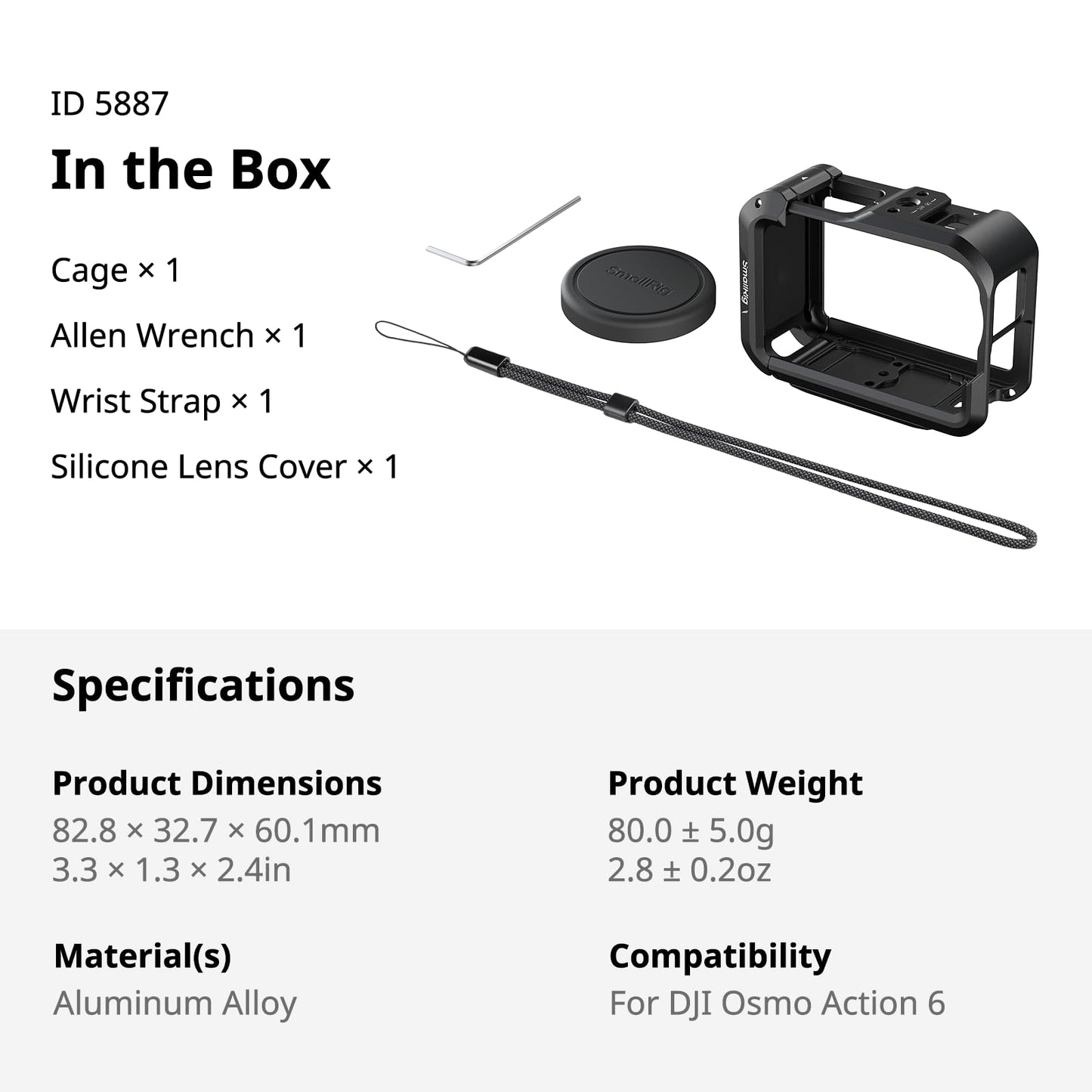 SMALLRIG Aluminum Alloy Camera Cage for DJI Osmo Action 6 Advanced Edition NEW