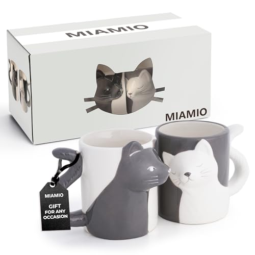 MIAMIO Kissing Cat Ceramic Mugs Set, Unique Gifts for Couples 2 Pack NEW