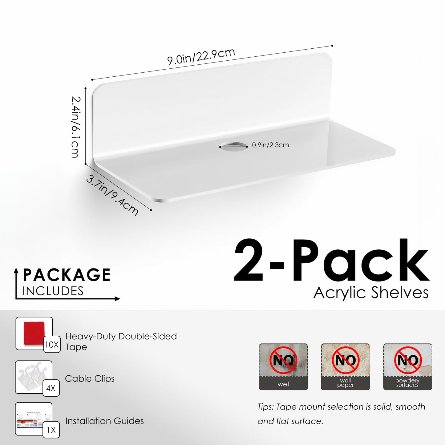 OAPRIRE White Floating Wall Shelves Set of 2 Easily Expand Storage Space NEW