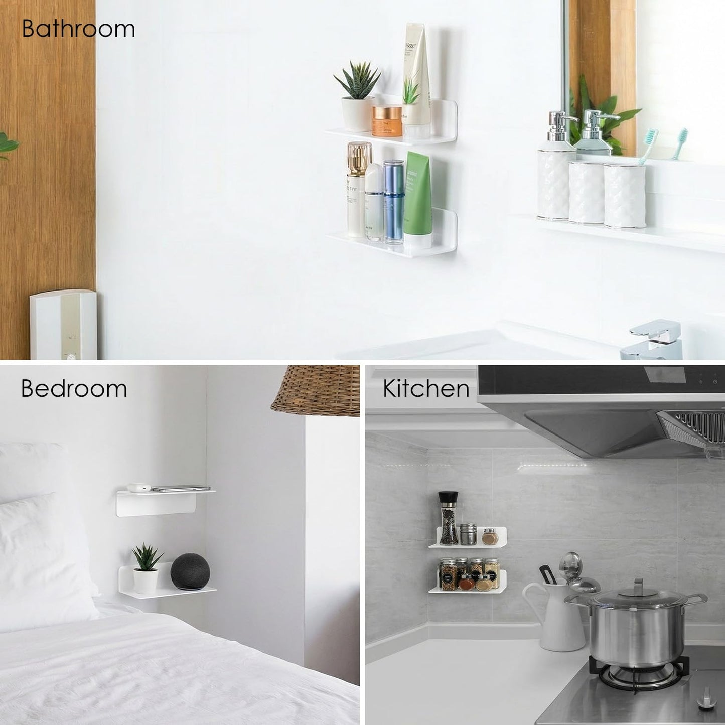 OAPRIRE White Floating Wall Shelves Set of 2 Easily Expand Storage Space NEW