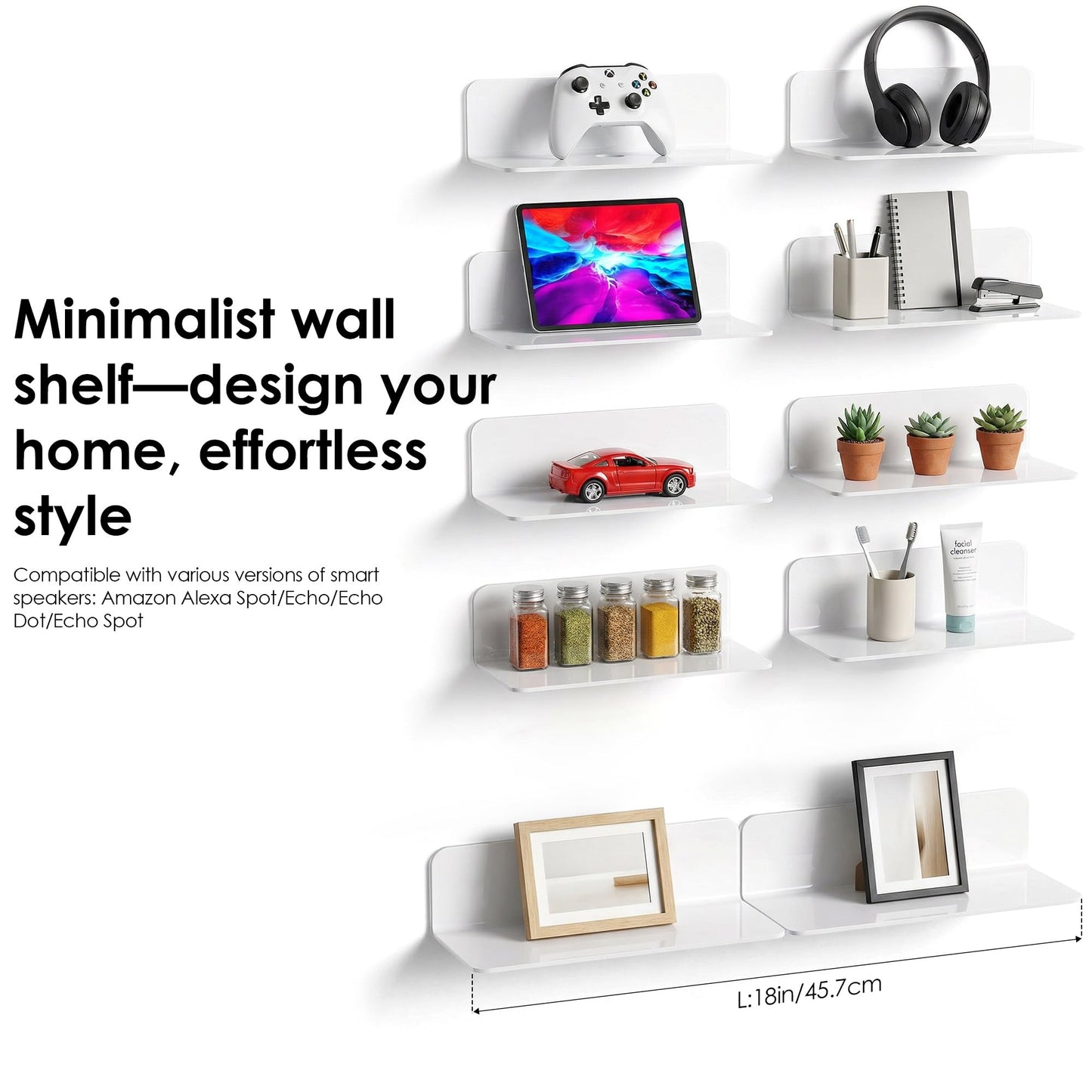 OAPRIRE White Floating Wall Shelves Set of 2 Easily Expand Storage Space NEW