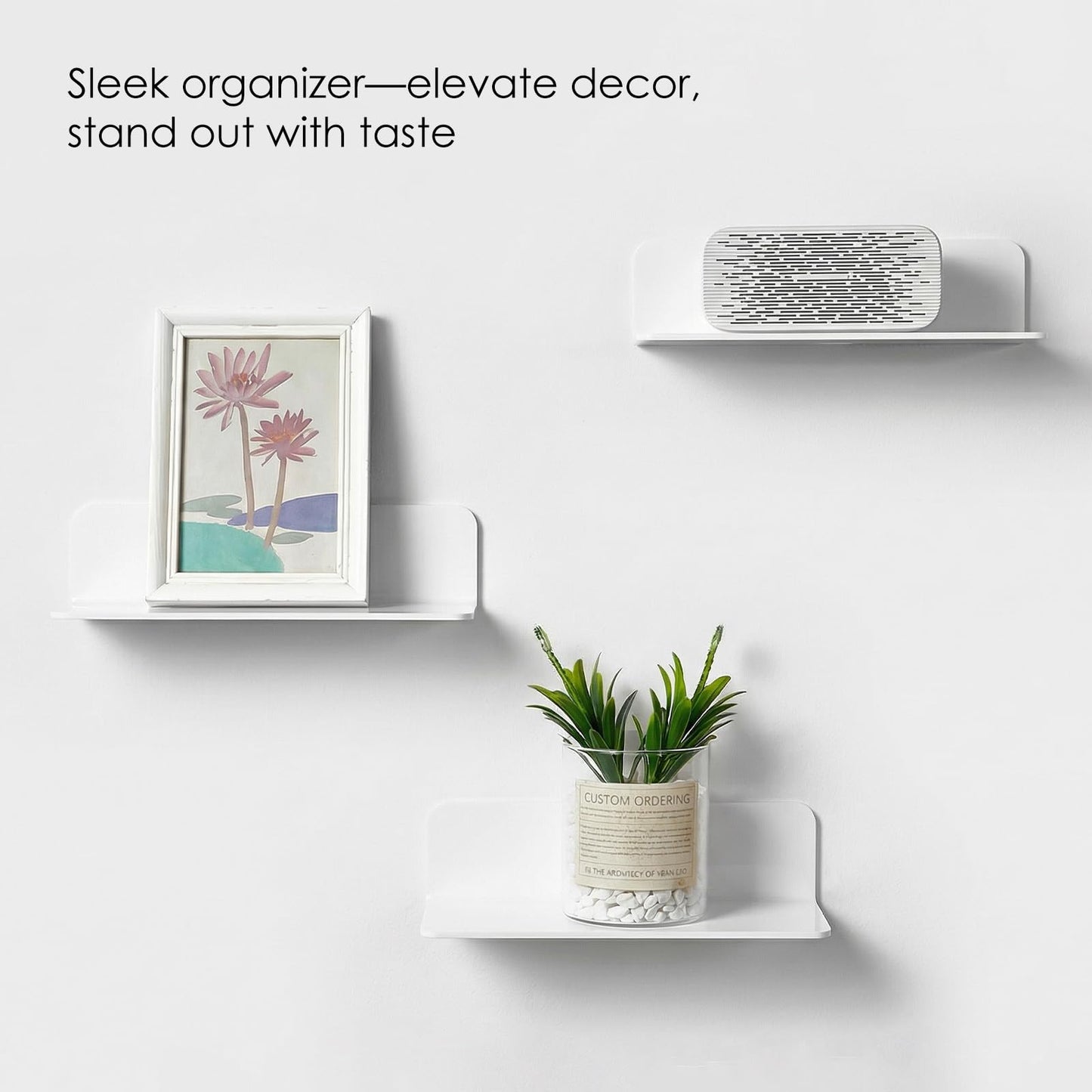 OAPRIRE White Floating Wall Shelves Set of 2 Easily Expand Storage Space NEW