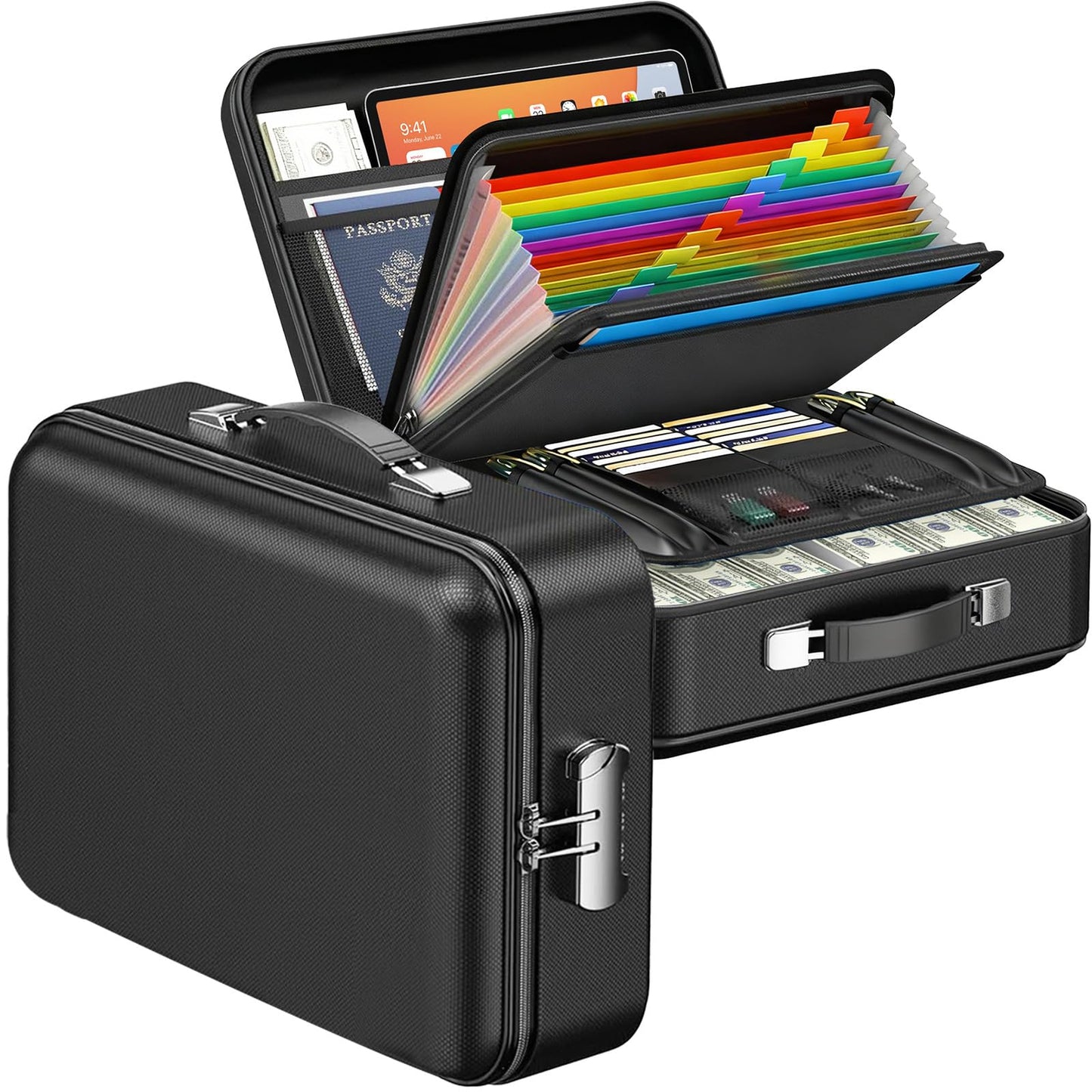 QZTHOU Fireproof Waterproof Black Hard Case Safe Box with Lock Security DEMO