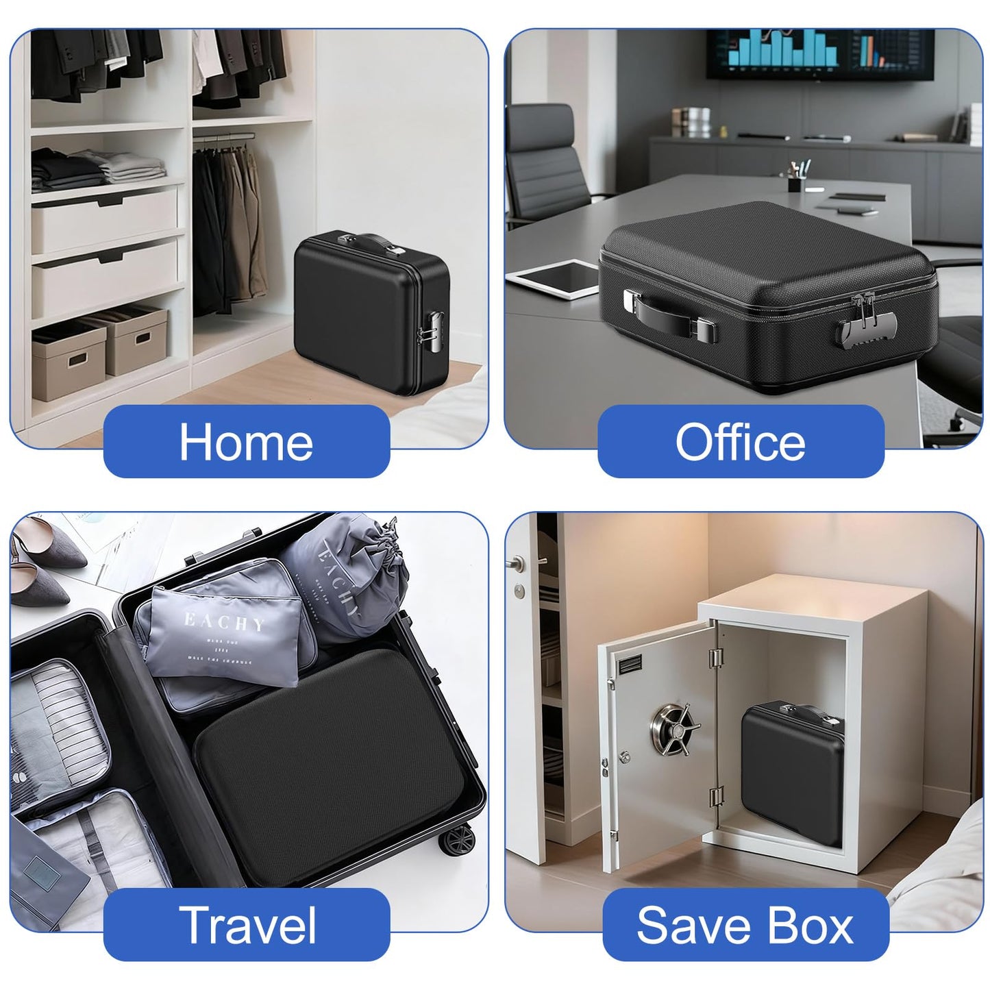 QZTHOU Fireproof Waterproof Black Hard Case Safe Box with Lock Security DEMO