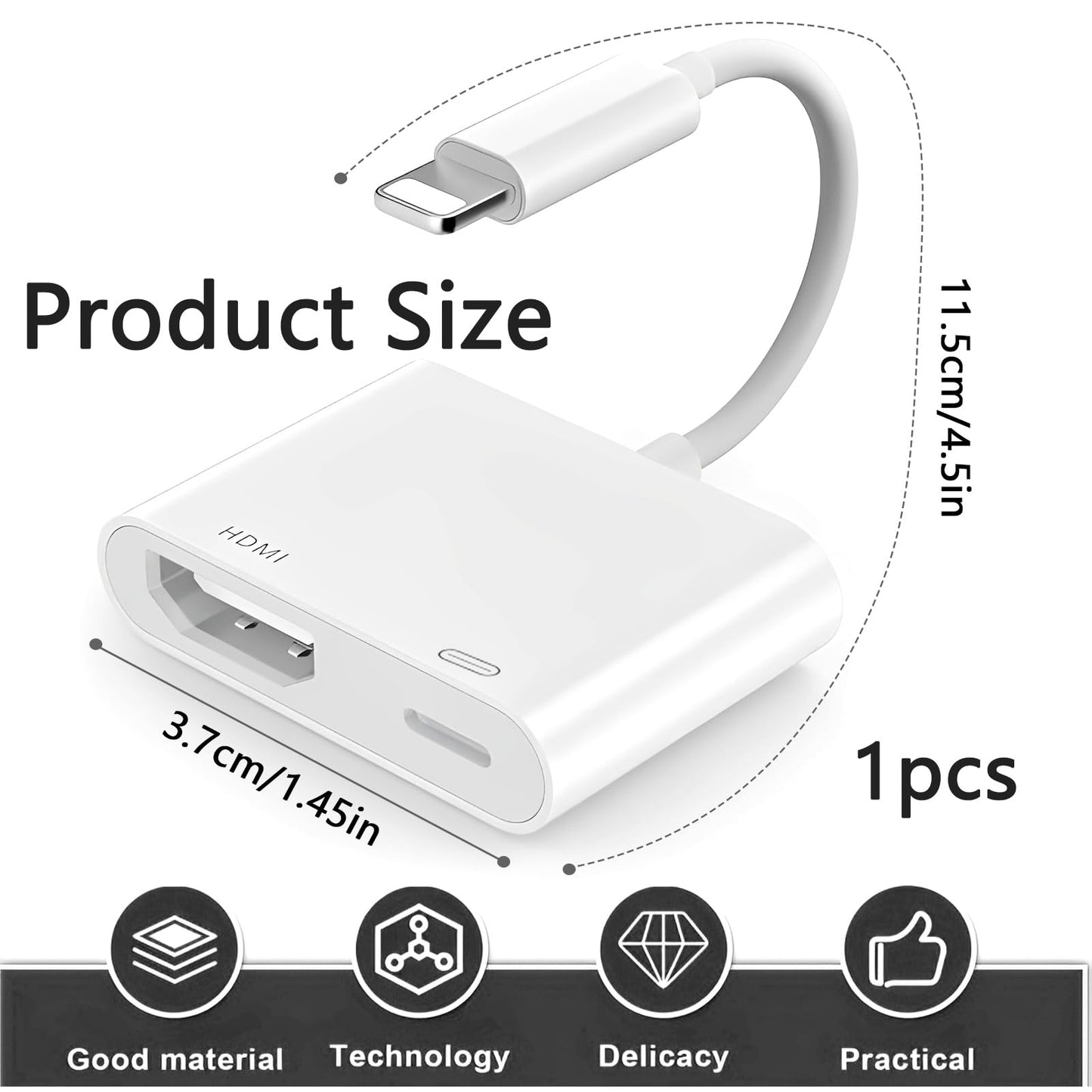 Ruinous White Adapters Lightning to HDMI Adapter Cable for Apple TV 4K, DEMO