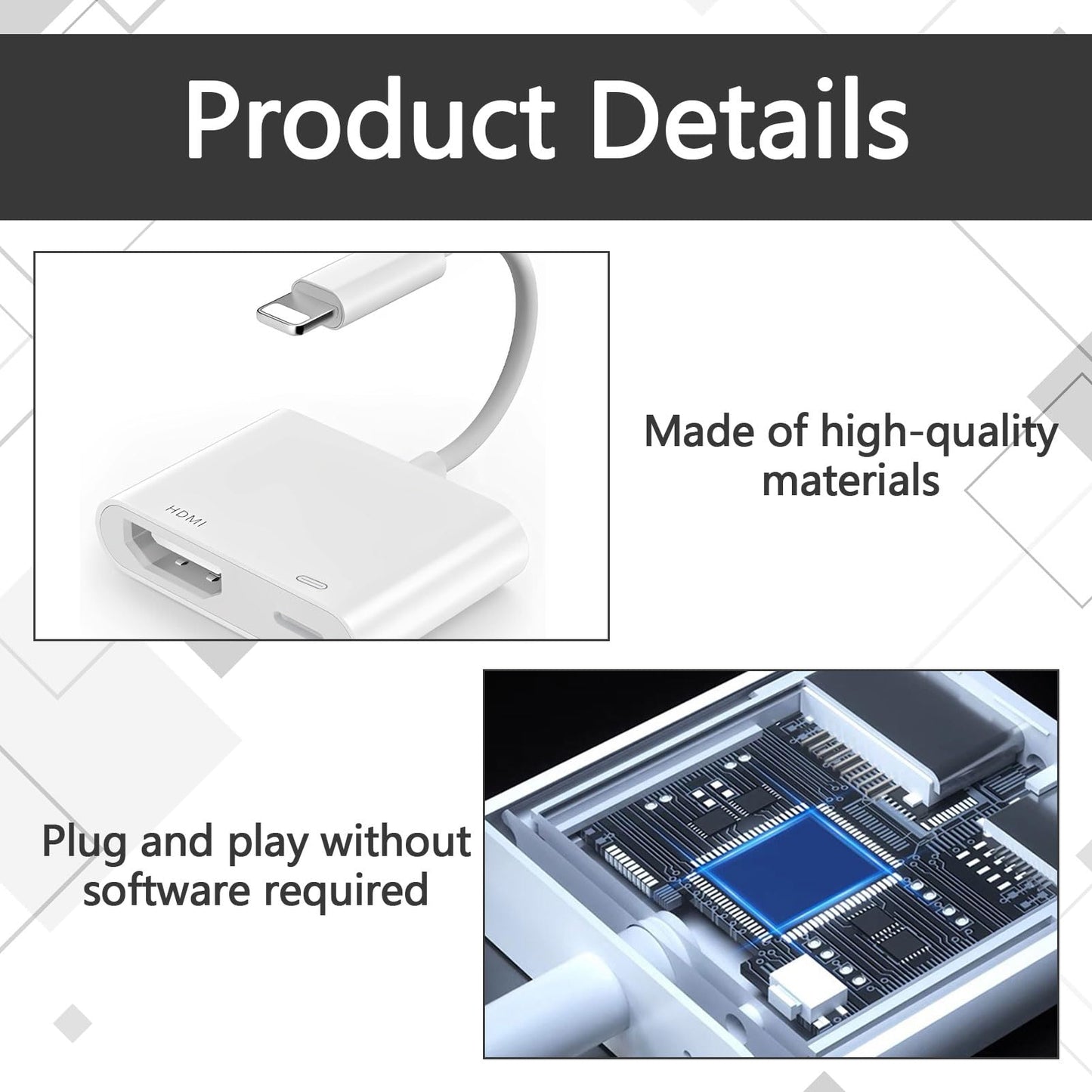 Ruinous White Adapters Lightning to HDMI Adapter Cable for Apple TV 4K, DEMO