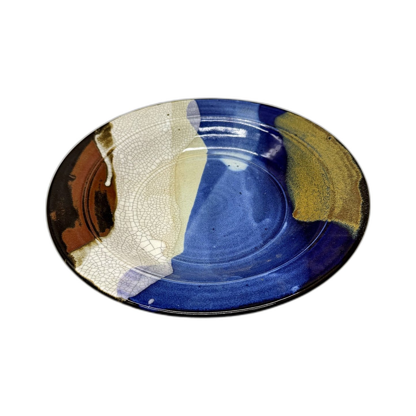 Black Dog Creek Pottery Decorative Ceramic Plate MultiColor & Crackle Glaze 31cm