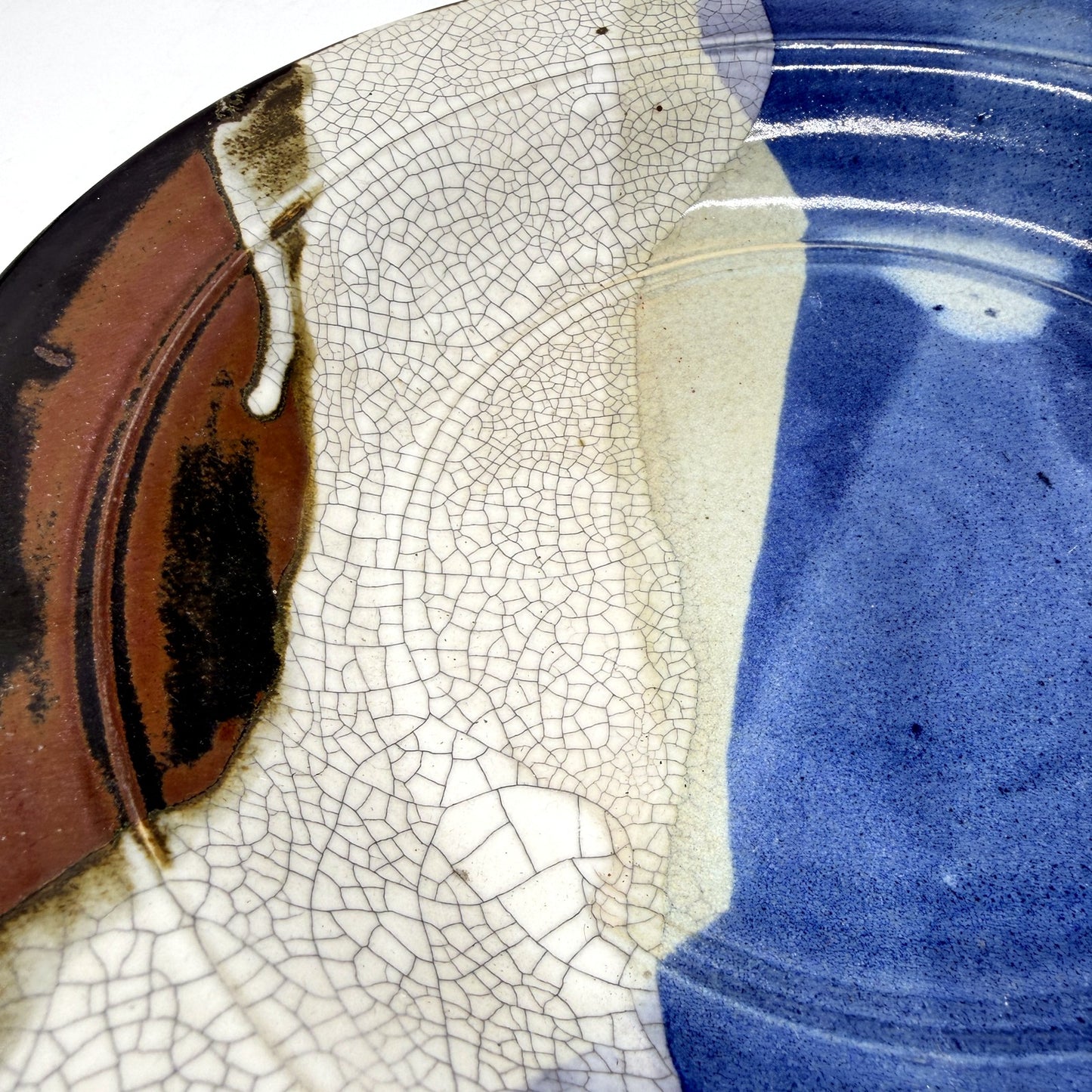 Black Dog Creek Pottery Decorative Ceramic Plate MultiColor & Crackle Glaze 31cm