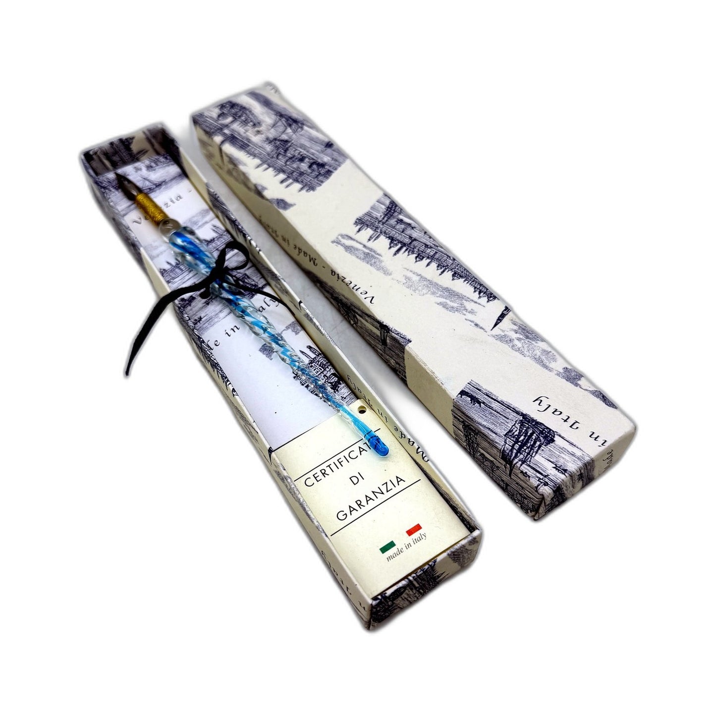 COLLECTABLE Sardi Giampiero Clear & Blue Glass Ink Dip Pen Calligraphy Drawing