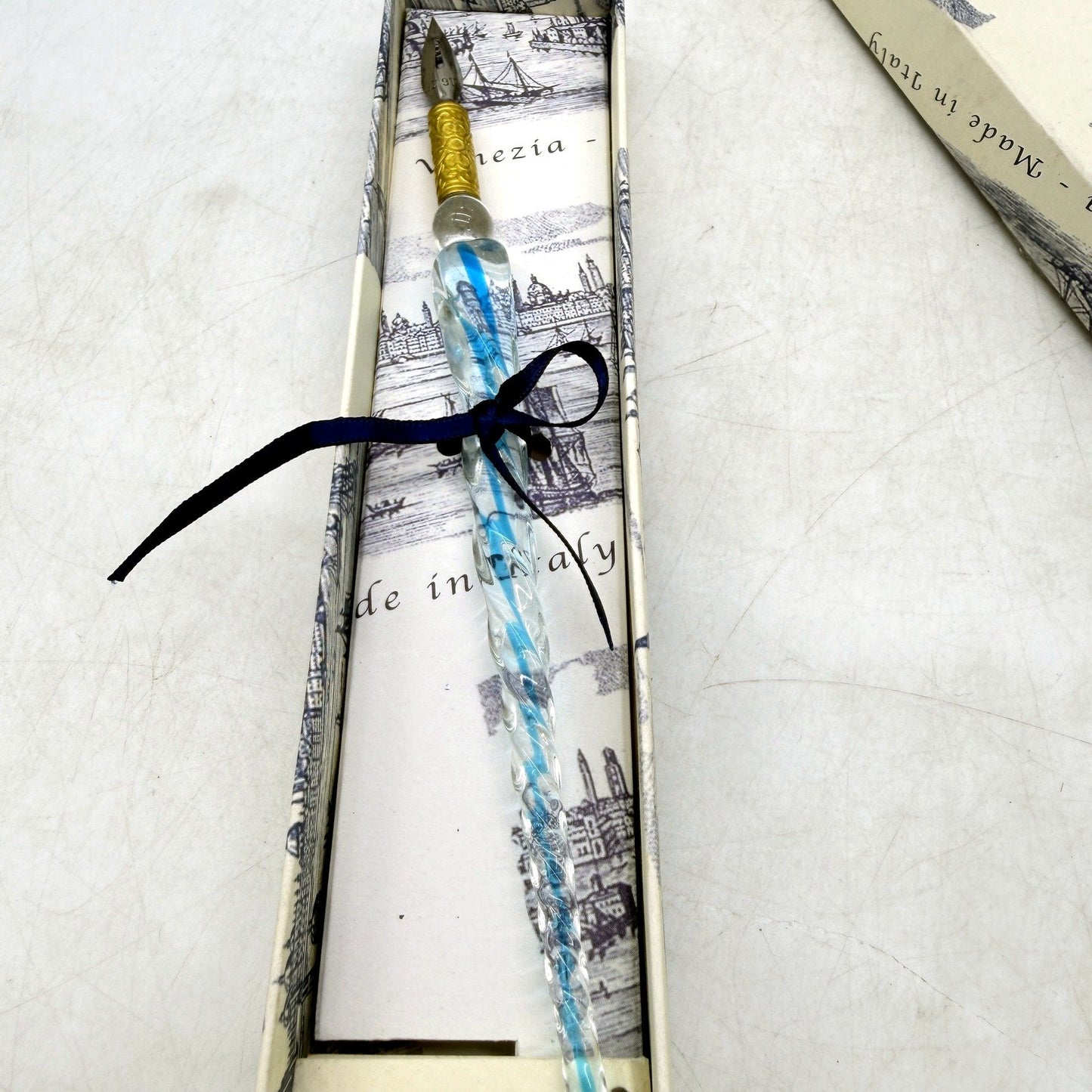 COLLECTABLE Sardi Giampiero Clear & Blue Glass Ink Dip Pen Calligraphy Drawing