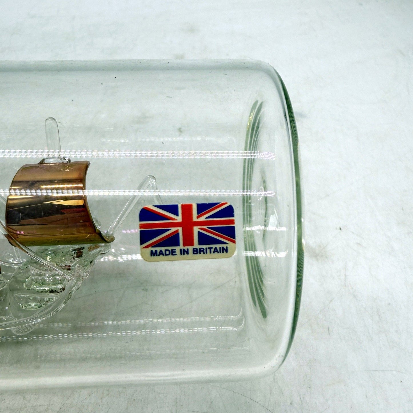 Hand Crafted Glass Bottle with Vintage Ship Model Home Made In Britain UK