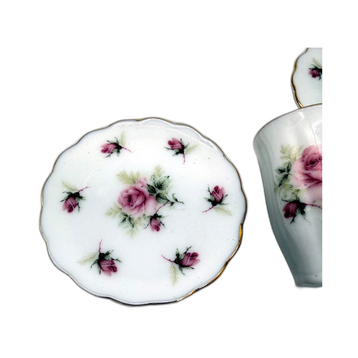 COLLECTABLE Miniature Porcelain Tea Set with Floral Teapot, Saucers & Cups