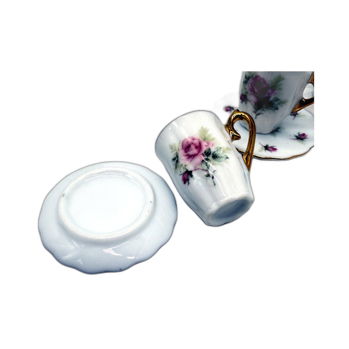 COLLECTABLE Miniature Porcelain Tea Set with Floral Teapot, Saucers & Cups