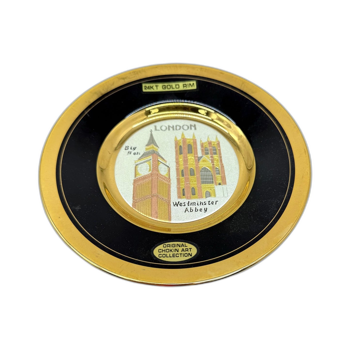 Decorative Plate Gold Black Chokin Art Collectible Souvenir London Westminster