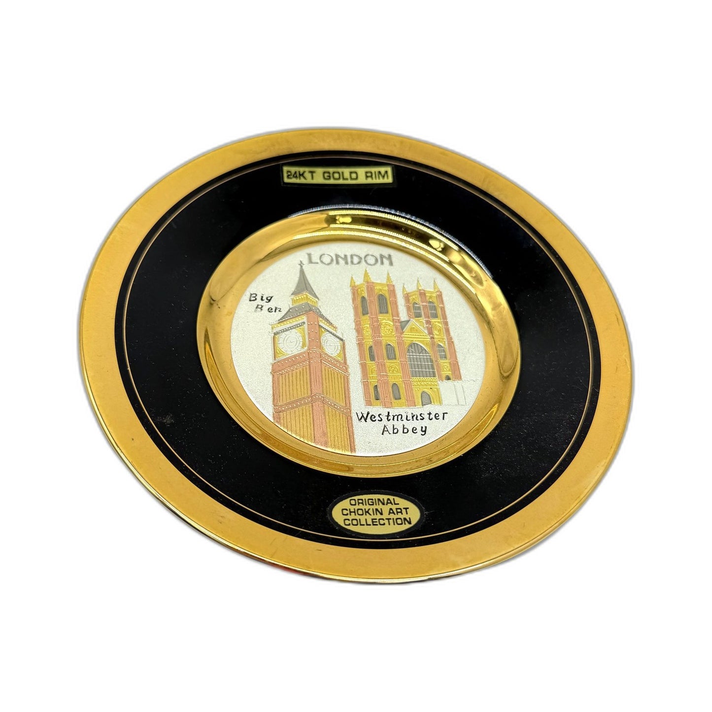 Decorative Plate Gold Black Chokin Art Collectible Souvenir London Westminster