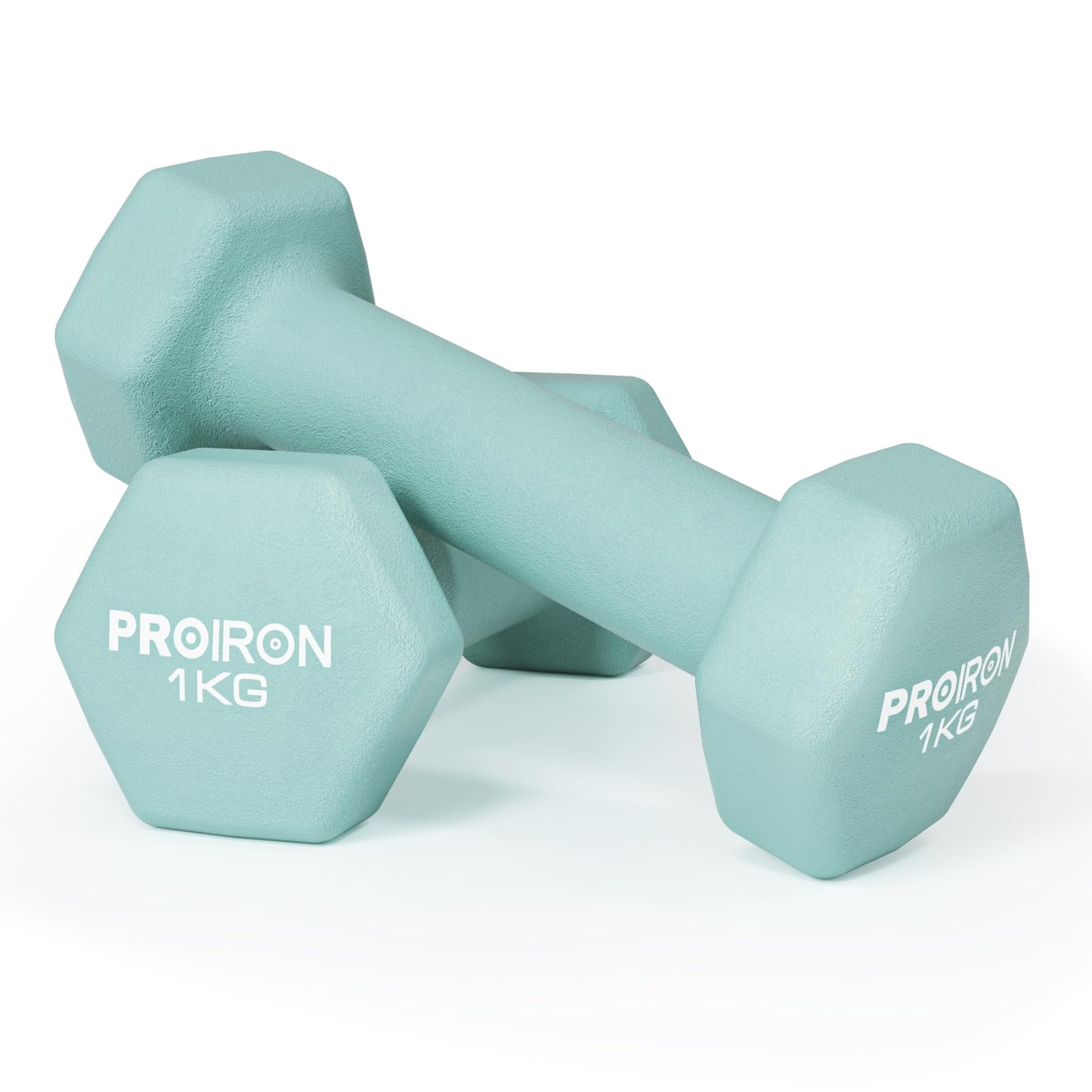 PROIRON Hexagonal Dumbbells Pair Anti-Slip Neoprene Soft-Touch Light Blue 2 NEW