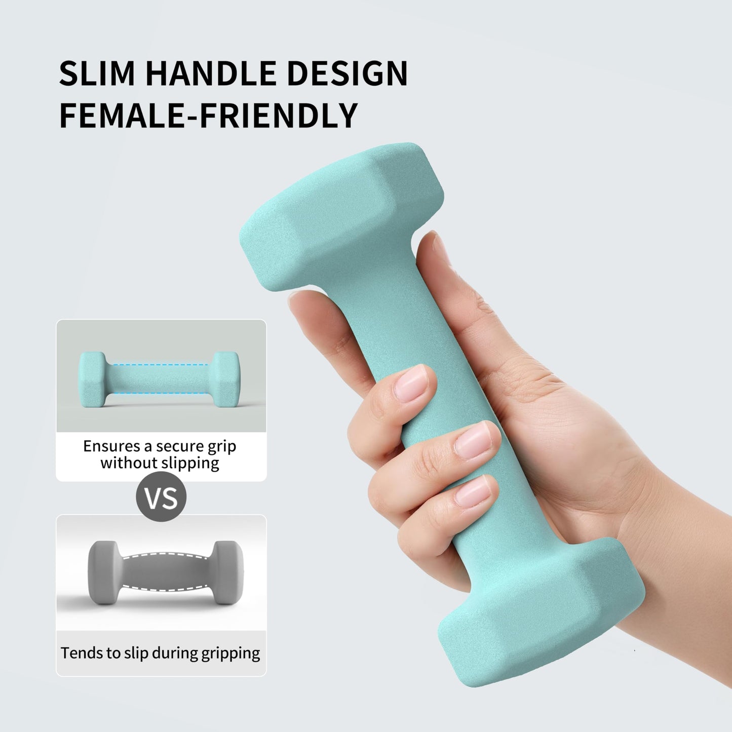 PROIRON Hexagonal Dumbbells Pair Anti-Slip Neoprene Soft-Touch Light Blue 2 NEW